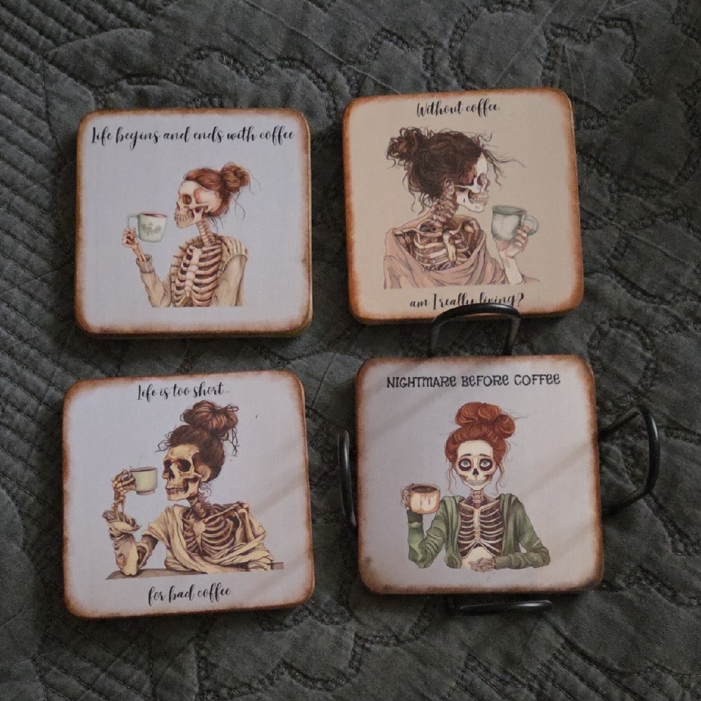 Skeleton Coffee Coasters Set